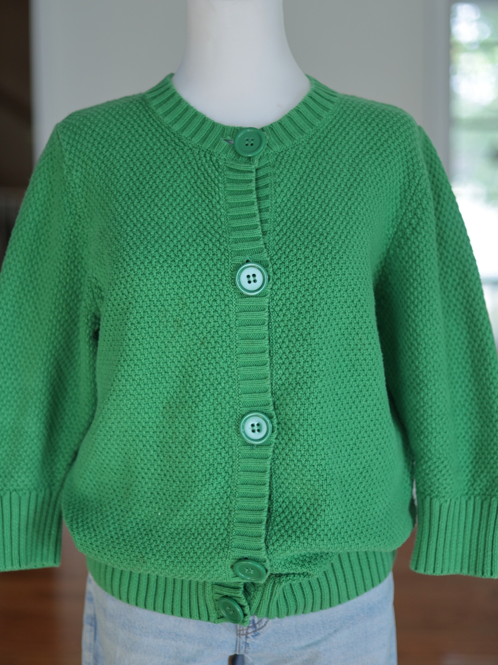 L.L. Bean Green Seed-Stitch Button Cardigan